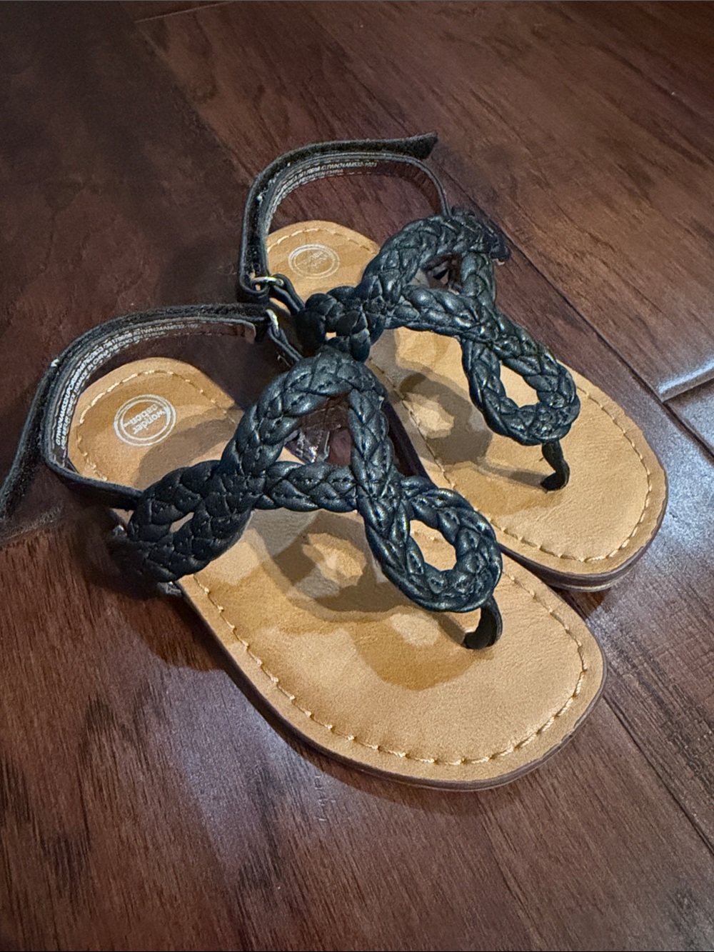 wonder nation Black Braided Toe-Loop Sandals with Tan Footbed